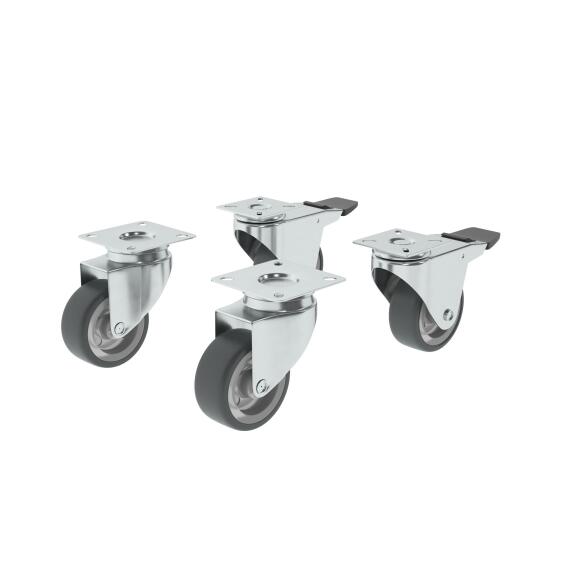 Caster Wheels with Plate and Brake Standers 50mm 4pc