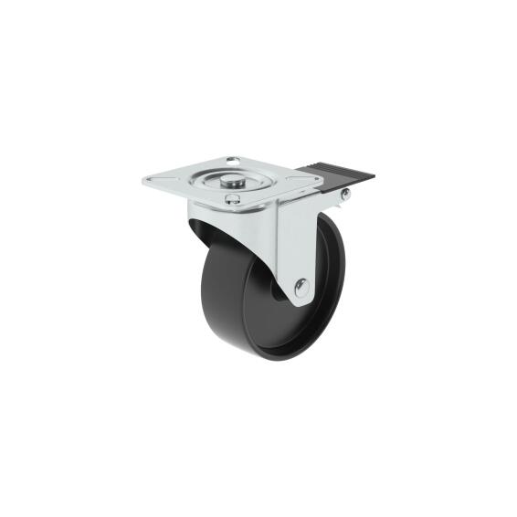 Caster Wheel and Brake with Plate Indoor Standers Black 75mm