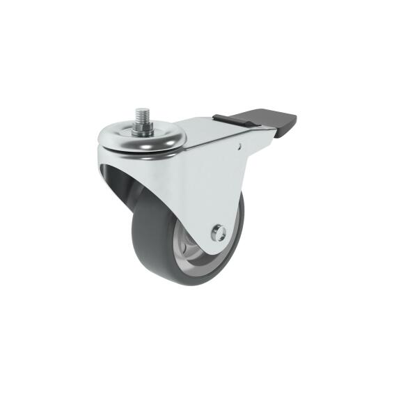 Caster Wheel with Thread and Plastic Brake Standers 75mm