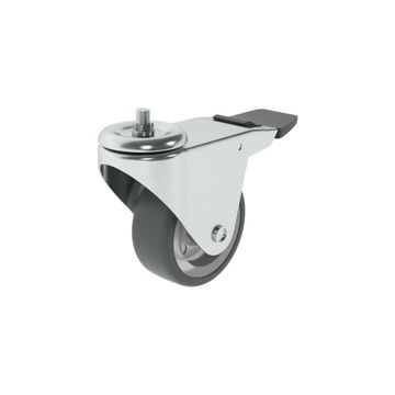 Caster Wheel with Thread and Plastic Brake Standers 75mm