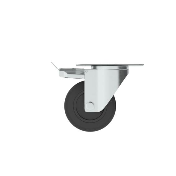 Caster Wheel with Plate and Steel Brake Indoor and Outdoor Standers Black 100mm