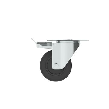 Caster Wheel with Plate and Steel Brake Indoor and Outdoor Standers Black 100mm