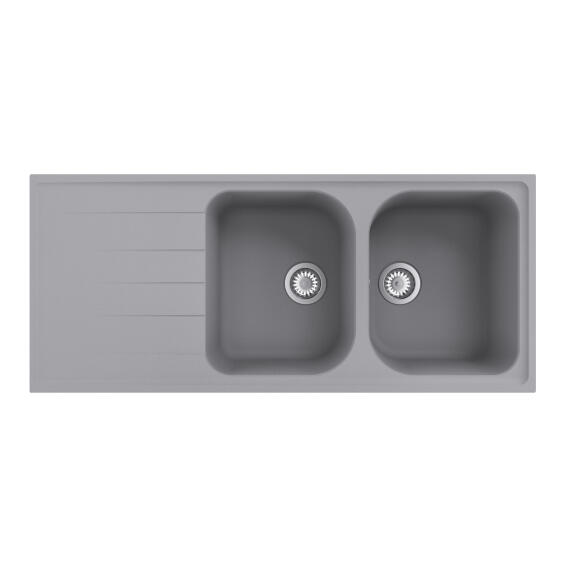 Delinia Kitchen Sink Elbe Double Bowl Single Drainer Quartz / Resin Composite Grey L116Cm X W50Cm