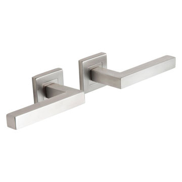 Door handles on round rose brushed finish square inspire