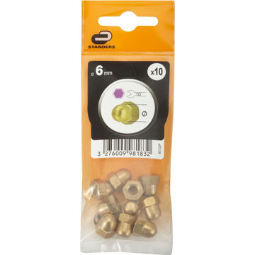 Dome nuts brass 6mm 10pc standers