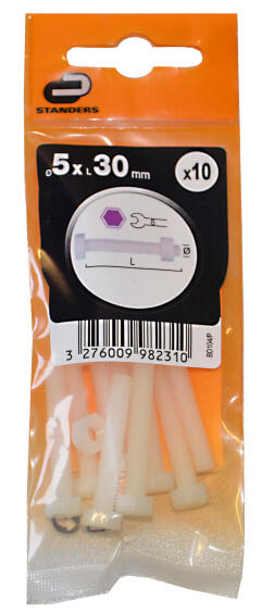 10 Hexagonal Screw M 5X 30 Pl.White