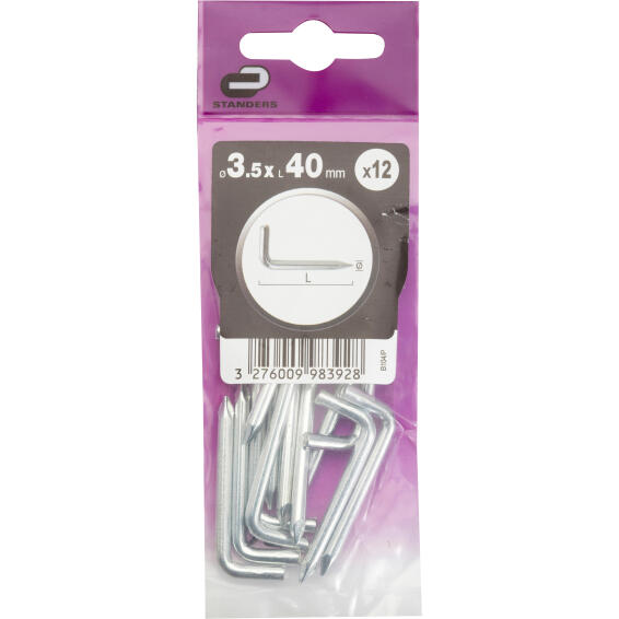 Square hook pin zinc plated 3.5x40mm 12pc standers