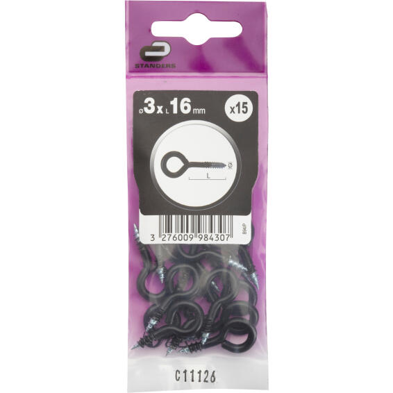 Eye screws black powder coated 3.0x16mm 25pc standers