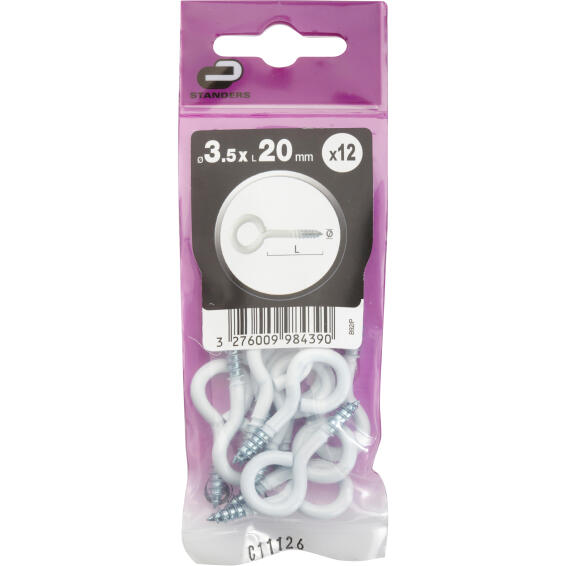 Eye screws white powder coated 3.5x20mm 12pc standers