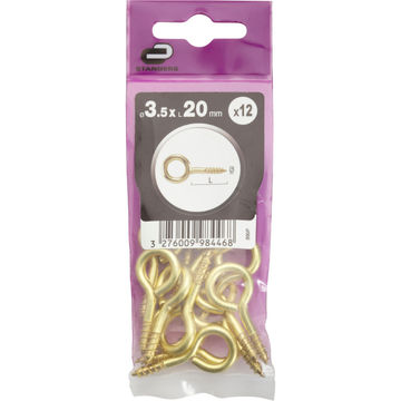 Eye screws brass plated 3.5x20mm 12pc standers
