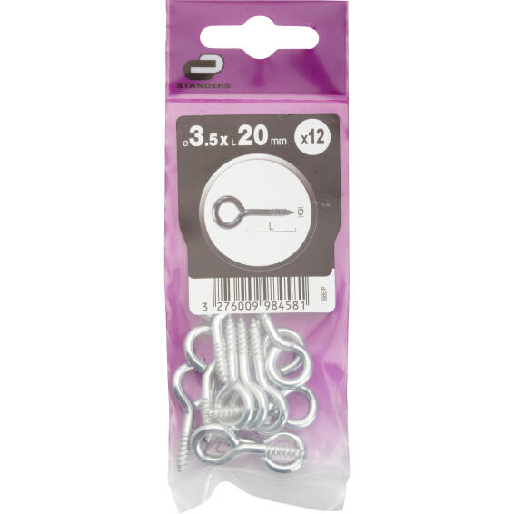 Eye screws zinc plated steel 3.5x20mm 12pc standers