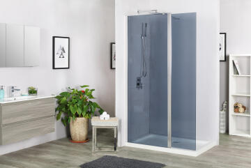 Shower deflector Remix brushed nickel with 8mm smoke glass 40x200cm