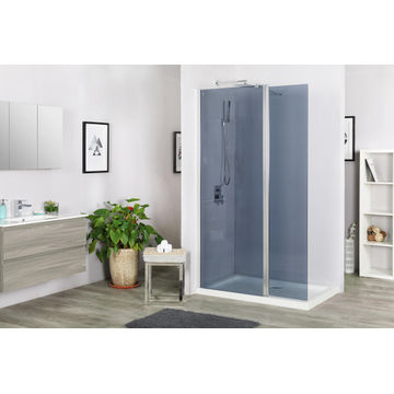 Shower deflector Remix brushed nickel with 8mm smoke glass 40x200cm