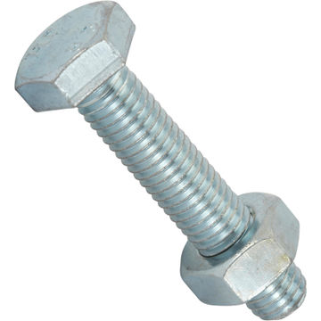 Bolt and nut hexagon head zinc plated 10x50mm 2pc standers