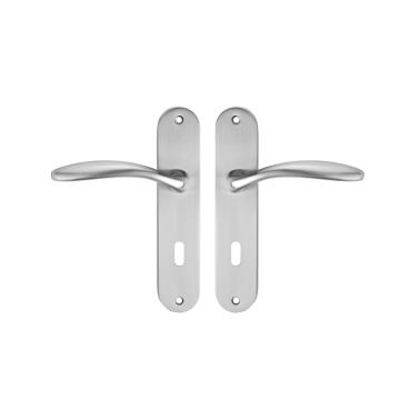 Door handles on plate key entry matt nickel finish agathe 165mm inspire