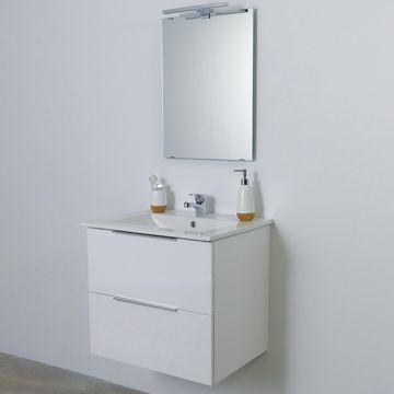 Single basin cabinet 2 drawer vanity with led mirror Essential glossy white 60cm ,CABINET AND MIRROR ONLY, BASIN SOLD SEPARATELY