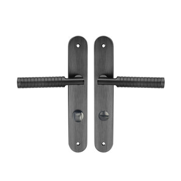 Door handles on plate thumbturn matt grey finish eden 195mm inspire only to be installed in new doors with bathroom/toilet lock body sold separately  