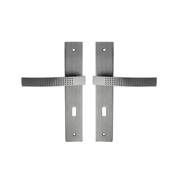 Door handles on plate cylinder key entry stipple matt grey finish louna 195mm inspire