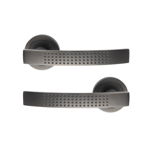 Door handles on round rose stipple matt grey finish louna inspire