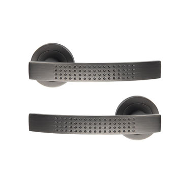 Door handles on round rose stipple matt grey finish louna inspire