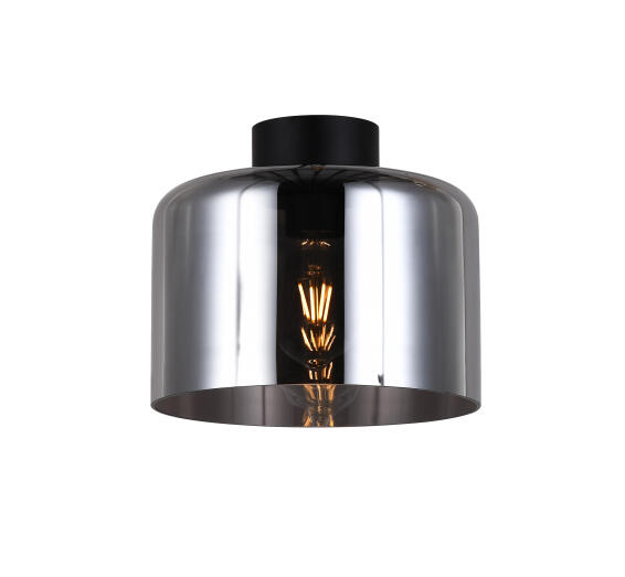 ceiling light drum  E27 glass smoke black