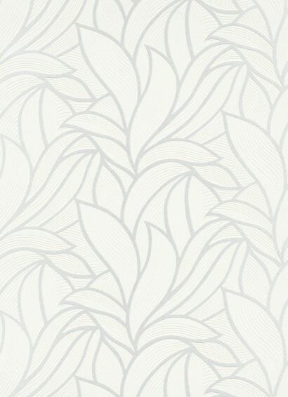 WALLPAPER GRAPHIC LEAVES WHT SILV 10.5MX53CM