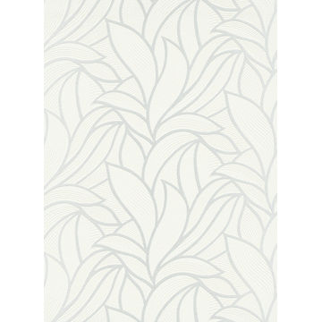 WALLPAPER GRAPHIC LEAVES WHT SILV 10.5MX53CM
