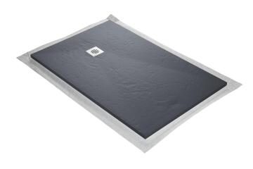 Shower Tray Slate Solid Surface - off-centre square trap - 120 x 90 cm - slate grey - 7015