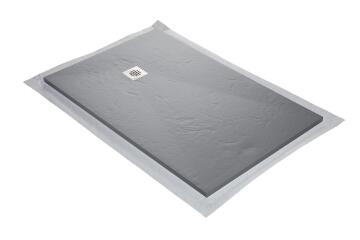 Shower Tray Slate Solid Surface - off-centre square trap - 120 x 90 cm - light grey - 7046