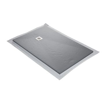 Shower Tray Slate Solid Surface - off-centre square trap - 120 x 90 cm - light grey - 7046