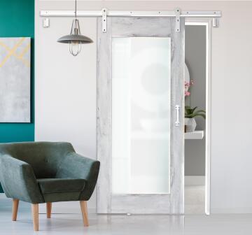 Interior Sliding Door kit with sliding mechanism SLIDE N SPACE Lockeport with white glass W930mm x H2050mm