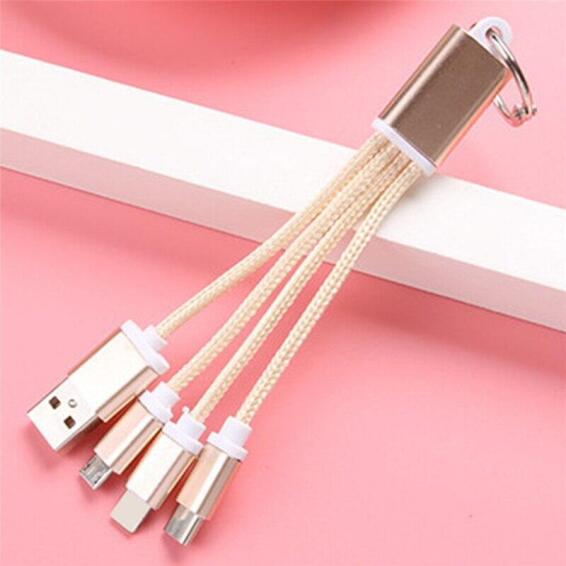USB charging cable 3-In-1 with keyring gold