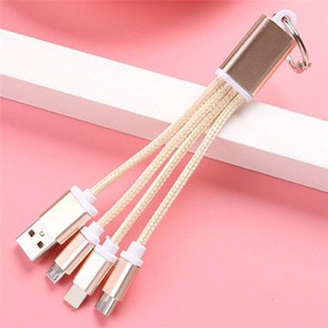 USB charging cable 3-In-1 with keyring gold