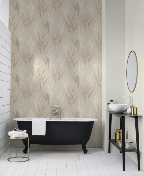 WALLPAPER GRASS WHITE & GOLD GLITTER 10.5MX53CM