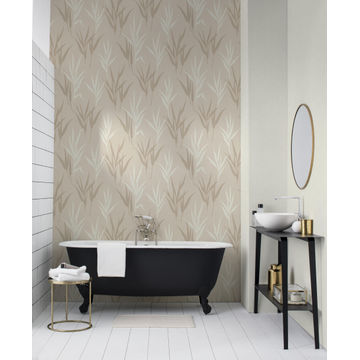 WALLPAPER GRASS WHITE & GOLD GLITTER 10.5MX53CM