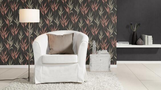 Wallpaper Floral Glam Print RASCH Black Pink 10,5m x 53cm
