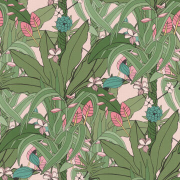 Wallpaper Leaves Print RASCH Pink Green 10,5m x 53cm