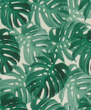 Wallpaper Leaves Print RASCH White Green 10,5m x 53cm