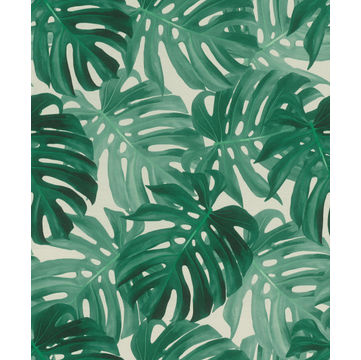Wallpaper Leaves Print RASCH White Green 10,5m x 53cm
