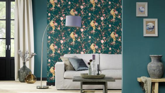 WALLPAPER PETROL ROSE GREEN 10.5MX53CM