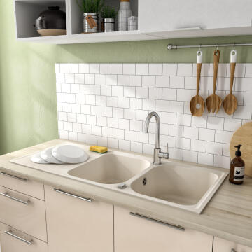 Kitchen sink 2 bowls 1 drainer stone composite drop in white W116XD50XH20.4CM