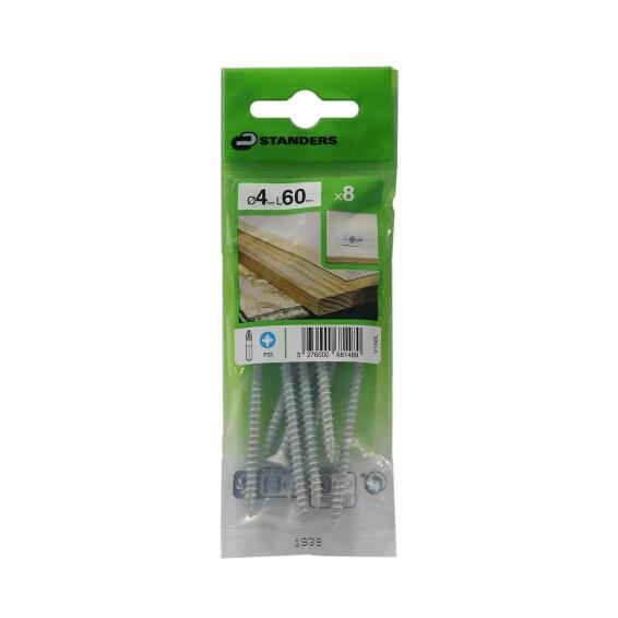 CHIPBARD SCREW FLAT COUNTERSUNK POZIDRIVE W/ 6 RIBS TYPE 17, STEEL WZP+CR3 WHITE PAINT, 4X60, 8P