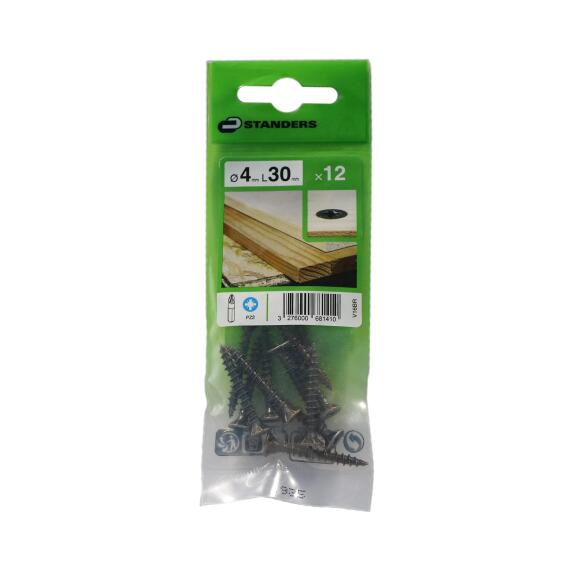 CHIPBARD SCREW FLAT COUNTERSUNK POZIDRIVE W/ 6 RIBS TYPE 17, Steel Brown, 4X30, 12P