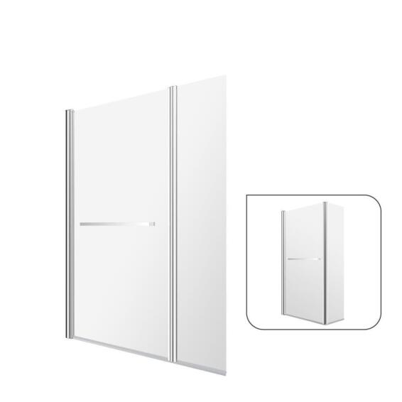 Sensea Remix Bath Screen Chrome Pivot Screen With 5mm Printed Glass and a 35cm Deflector Panel Including Towel Holder W125cmxH140cm
