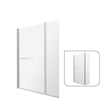 Sensea Remix Bath Screen Chrome Pivot Screen With 5mm Printed Glass and a 35cm Deflector Panel Including Towel Holder W125cmxH140cm