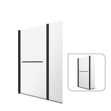 Sensea Remix Bathscreen Black With 5mm Clear Glass W90xH140cm With A 35cm Deflector Panel And Towel Holder(Pivot Screen))