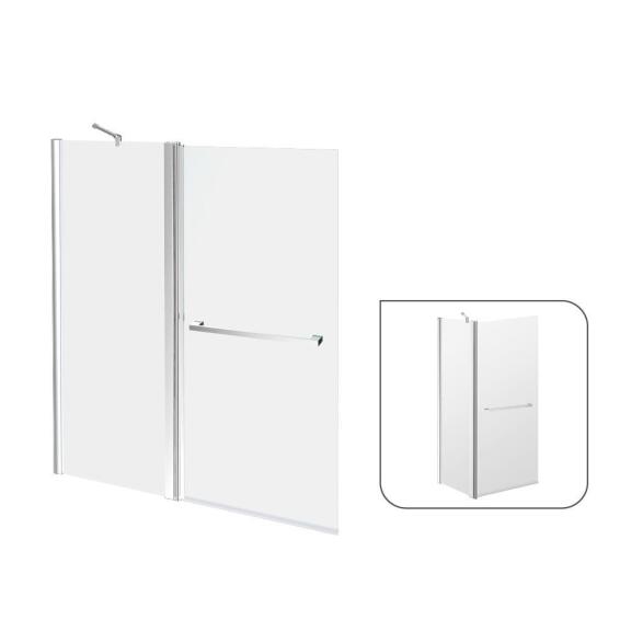 Sensea Remix Bath screen Chrome Pivot Screen With 5mm Clear Glass and a 55cm Fixed Panel and A Towel Holder W105cmxH140cm