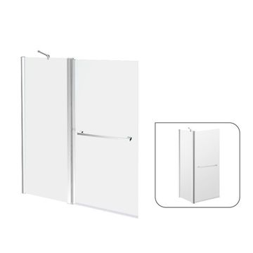 Sensea Remix Bath screen Chrome Pivot Screen With 5mm Clear Glass and a 55cm Fixed Panel and A Towel Holder W105cmxH140cm