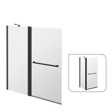 Sensea Fixed Bath Screen Black Clear Glass Pivot Panel W105cmxH140cmxD55cm