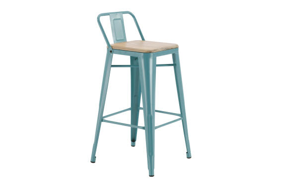 Bar Stool Oxford Steel Acacia Pastel Blu